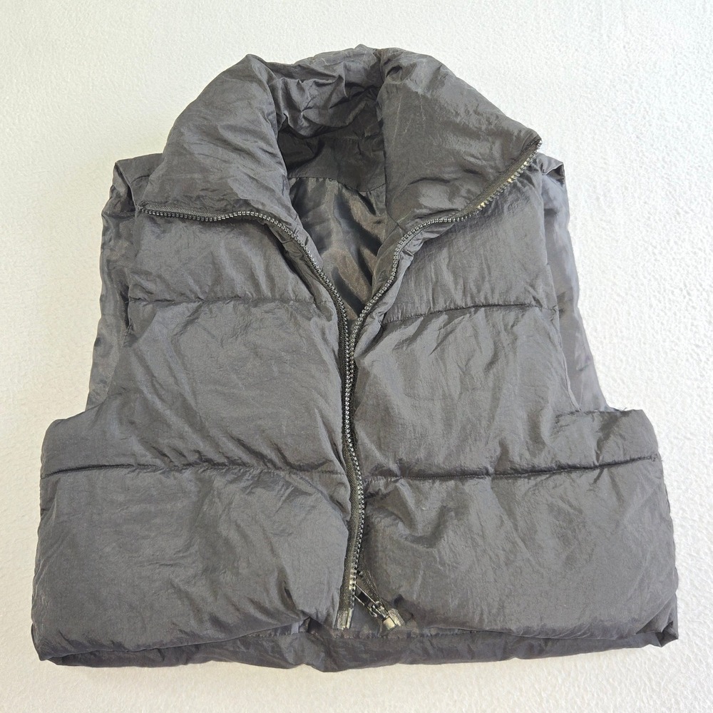 Unbranded Puffer Vest Womens Small Black Quilted Cropped Full Zip Sleeveless